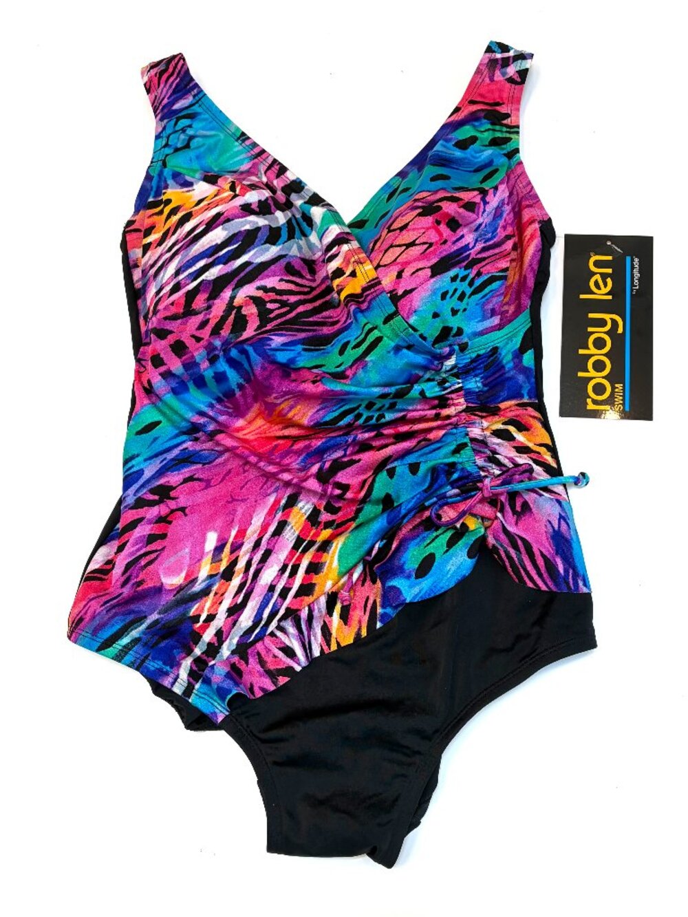 Robby Len Longitude Swimsuit, vibrant pattern,padded cups, size 18w, NWT